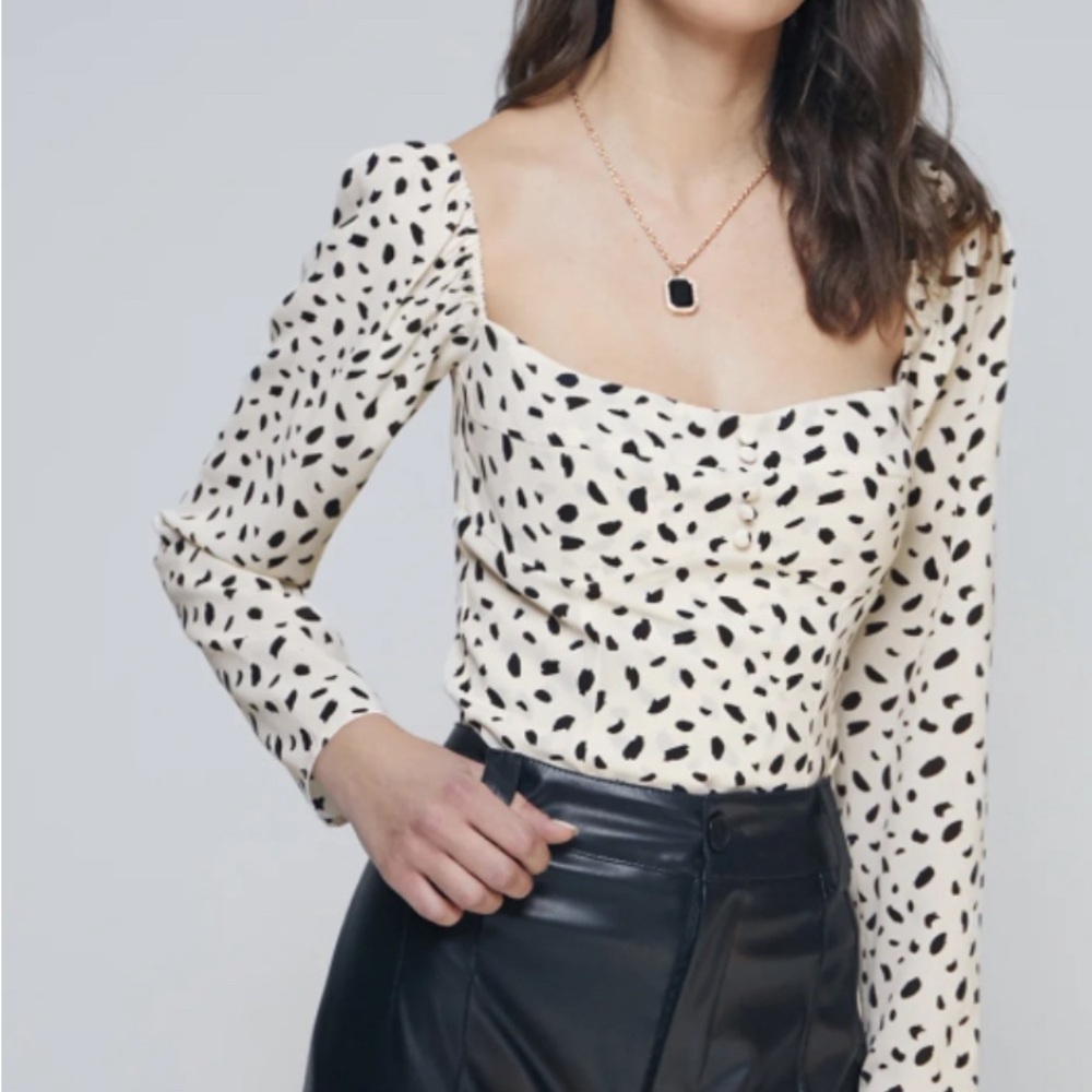 Commense Fitted Long Sleeve Square Neck Spotted Top Medium - Picture 4 of 4